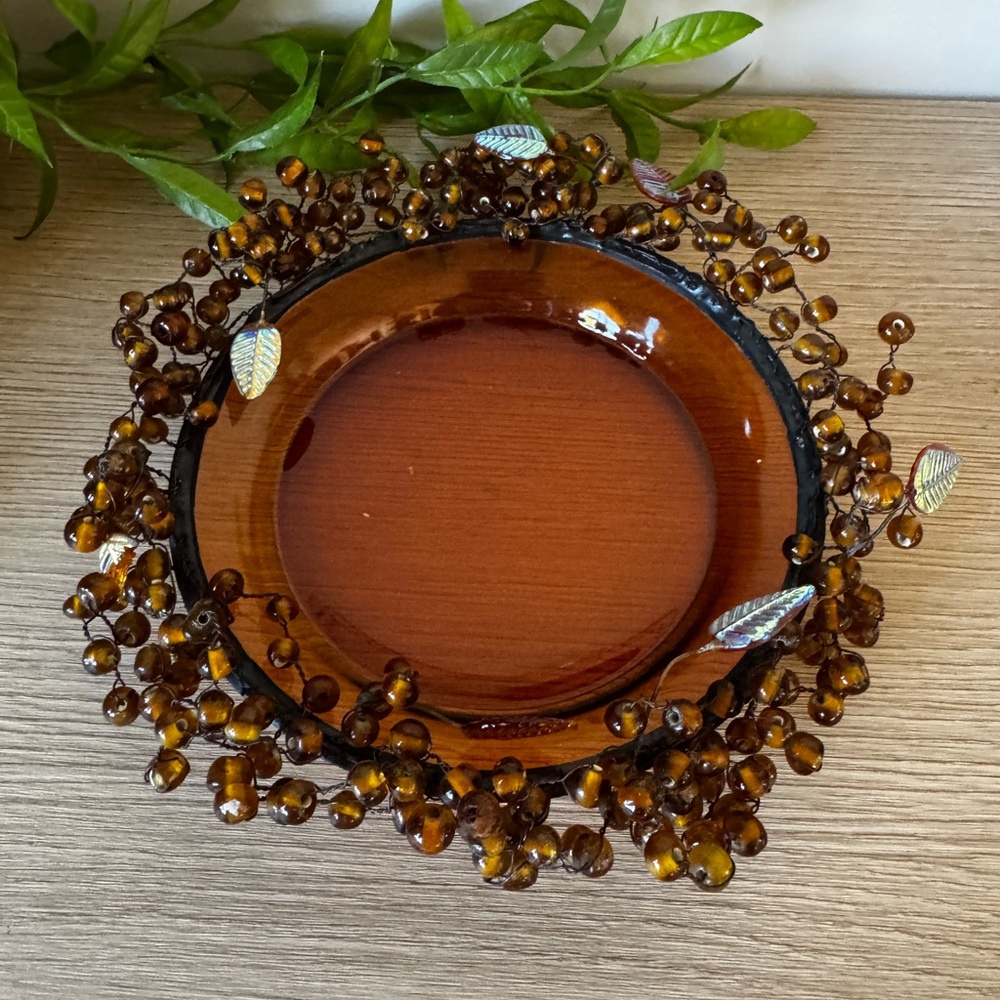Amber Glass Decorative Plate with Beaded Edge